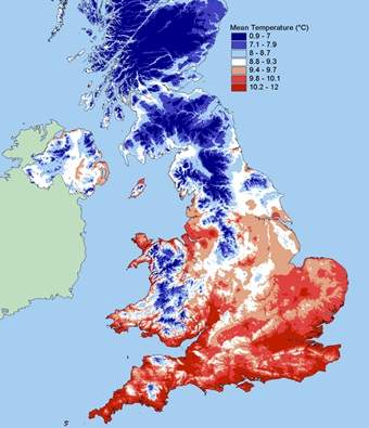 UK temperature map for growing grapes